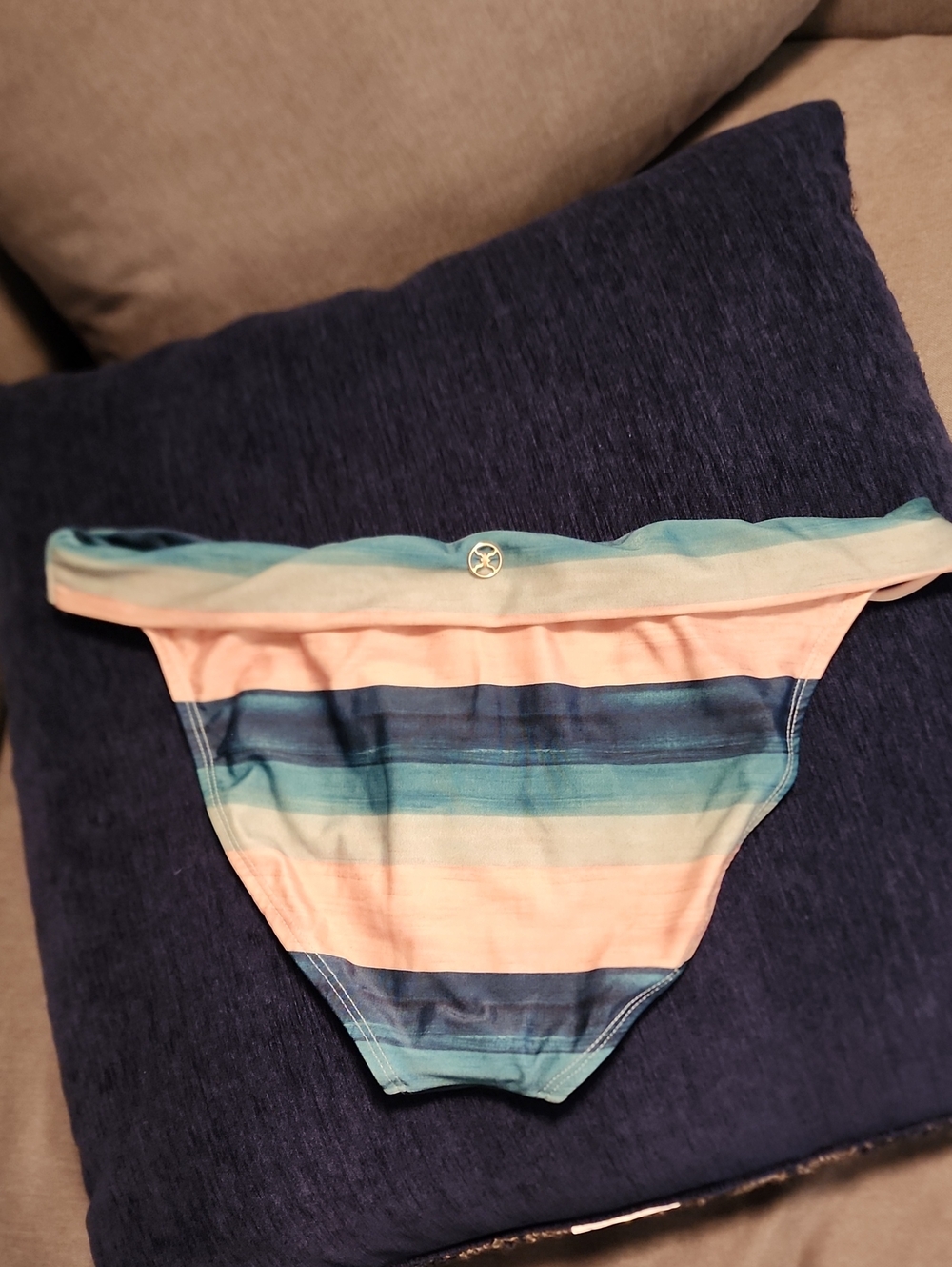 Striped Bikini Bottoms in Peach and Teal